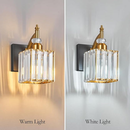 BBLLWJ Modern Wall Sconces Set of Two Black Gold Indoor Wall Mounted Room Sconce Crystal Wall Lighting Bathroom Vanity Light Fixtures