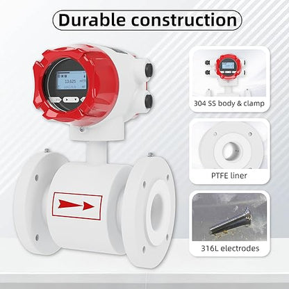 Electromagnetic Flow Meter,High-Precision Industrial Flowmeter Digital Display IP65 Protection 4-20mA Output Pipe Sensor for Wastewater, Sewage, and Seawater（DN32)