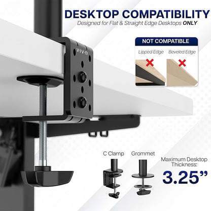 VIVO Dual Monitor Desk Mount, Holds 2 Computer Screens up to 30 inches and 22lbs Each, Heavy Duty Fully Adjustable Steel Stand with C-Clamp and Grommet, Black, STAND-V002