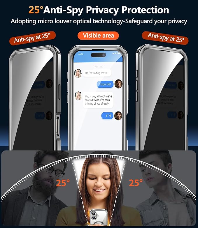[360° Rotatable CD Stand & Built-in Privacy Screen Magnetic Case for iPhone 16 [Compatible with MagSafe & Full Signal] Mil-Grade Shockproof Full Body Anti-Spy Cover for 16-Gray