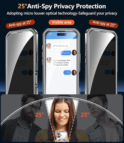 [360° Rotatable CD Stand & Built-in Privacy Screen Magnetic Case for iPhone 16 [Compatible with MagSafe & Full Signal] Mil-Grade Shockproof Full Body Anti-Spy Cover for 16-Gray