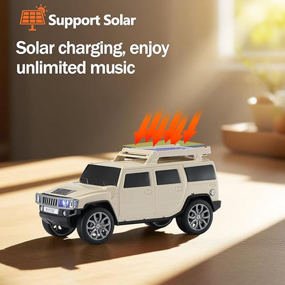 WSTER WS-696 Solar Bluetooth Replica Speaker – Portable Modern Off-Road Car Design with HD Sound, TWS, LED Party Light, USB/TF Playback, FM, Built-in Microphone, Surprise Gift(Beige)