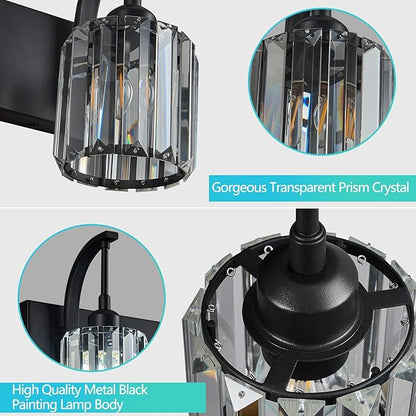 FDPBY 6-Light Crystal Vanity Light, Black Modern Wall Sconce with K9 Crystal Shades, 51.18" Long Over Mirror Lighting for Bathroom, Makeup, Hallway, Elegant & Easy Install