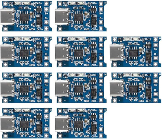 Gebildet 10pcs TP4056 Type-C Input Interface USB 5V 1A 18650 Lithium Battery Charger Module Charging Board with Dual Protection Function