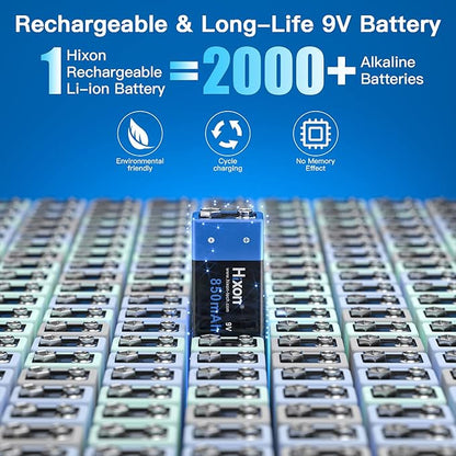 9v Rechargeable Batteries,9 Volt Rechargeable Batteries with Charger kit,4-Pack 850mAh 9v Lithium Batteries for Alarms Wireless Microphones Smoke Detectors Toys Flashlights and More