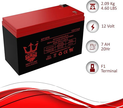 Neptune Power Products Brand NT1270 12V 7Ah Rechargeable Sealed Lead Acid Battery - Enduring 6-DW-7 UB1270-2 Pack Replacement Batteries