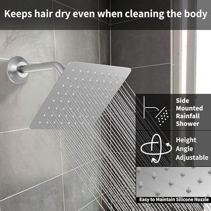 KATAIS Tempreature Display Shower System Brushed Nickel Shower Faucet Set with 12 inch and 8 inch Shower Head, with 6 PCS Body Jet, Handheld Spray