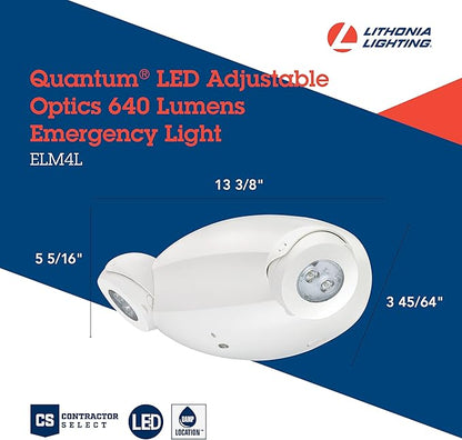 Lithonia Lighting Quantum Emergency Light, Contemporary Commercial LED Emergency Lights with 2 Aimable Lamp Heads, Ceiling or Wall Mount, White Thermoplastic, 120/277V Dual Voltage (ELM4L)
