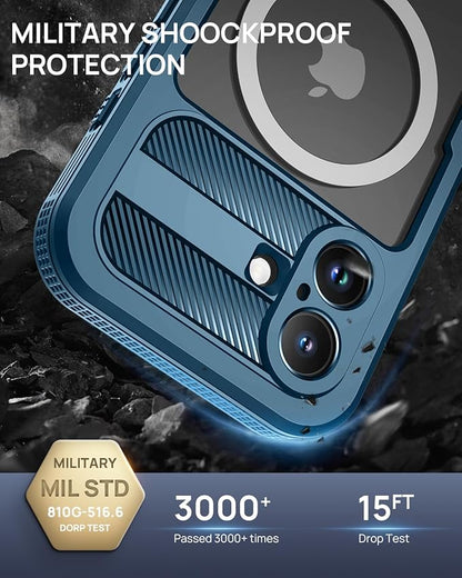 Lanhiem Magnetic for iPhone 16 Plus Case, IP68 Waterproof Dustproof Case, [Compatible with Magsafe] [Built-in Screen Protector] Full Body Heavy Duty Rugged Phone Cover 6.7 inch, Blue/Clear