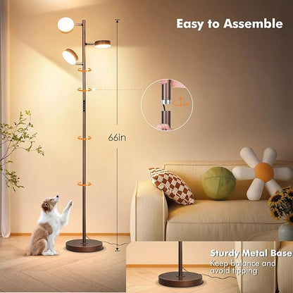 Benaep Tree Floor Lamp for Living Room - Modern Brown Standing Lamp, LED Floor Light with Remote & Touch, 3000K-6000K Dimmable for Bedroom Office Reading (3 Head)