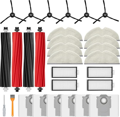 28 Pack Accessories Compatible with Roborock Q5 Pro/Q5 Pro+,Q8 Max/Q8 Max+ Vacuum Robot,Parts Include:2 Dual Roller Brush,6 Side Brush,4 HEPA Filter,8 Mop Cloth,6 Dust Bag,1 Cleaning Tool&1 Screwdrive