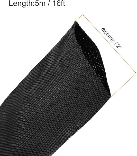 MECCANIXITY Braided Cable Sleeves Heat Shrinkable Fabric Sleeving, 2" 16ft Black 2:1 Ratio Heat Shrinkable Cord Protector for Harness Cable, Network Cable Protection, Cable Management