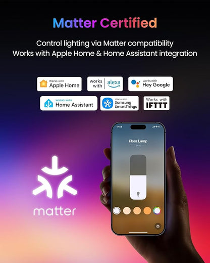 SwitchBot Floor Lamp with Matter, RGB, Warm Cool White, Corner Floor Lamp Compatible with Apple Home, Alexa, Google Home, 1200lm, Music Sync, Scene Modes, 16 Million Colors for Living Room Bedroom