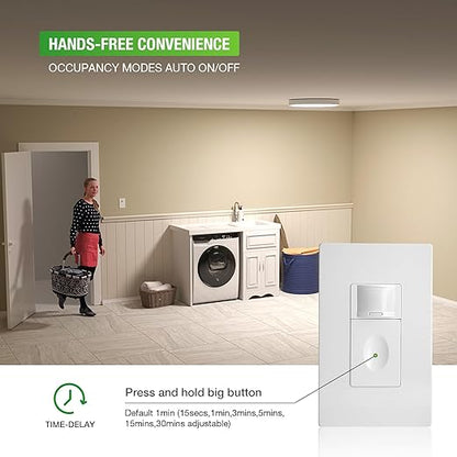 RAYZEEK Motion Sensor Light Switch, 5A, Single Pole, Ground Wire Required, OCC & VAC & Manual Selectable, PIR Infrared Motion Activated Wall Switch, UL Listed, Wall Plate Included, PC Fireproof