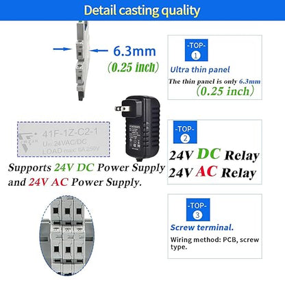 ZJWZJH 10Pcs Miniature Electromagnetic Relay 24V Coil DC/AC; Signal for PLC; HF41F/24-ZS 1NO 1NC 6Amp SPDT with Jumper, Separator, 24V Relay Din Rail, UL Listed