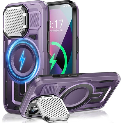 Camera Stand Case for iPhone 14 Plus, [Compatible with Mag Safe] [Lens Cover] 2024 Version Military Grade Protective Soft Case for iPhone 14 Plus 6.7 inch Men Women, Purple
