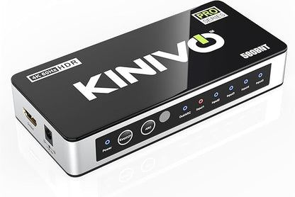 Kinivo HDMI Switch with Audio Extractor 560BNT (5 in 1 Out Hub, Toslink Optical Audio Port, SPDIF, 4K 60Hz Switcher, 18Gbps, IR Remote) - Compatible with Gaming Console, Cable TV, PC, Dolby Digital