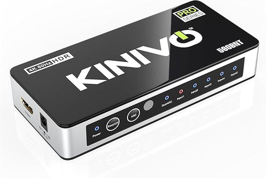 Kinivo HDMI Switch with Audio Extractor 560BNT (5 in 1 Out Hub, Toslink Optical Audio Port, SPDIF, 4K 60Hz Switcher, 18Gbps, IR Remote) - Compatible with Gaming Console, Cable TV, PC, Dolby Digital