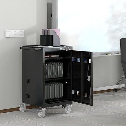 TIOPLY 36 Device Charging Cart for Laptop Up to 16.3-inch Screen, Mobile Charging Station and Tablet Storage Cart for iPad, Chromebooks with Cord Organizer, Black.
