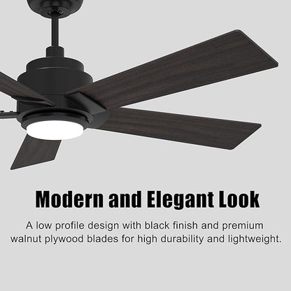 SMAAIR Smart WiFi LED Ceiling Fan, 52inch Plywood Outdoor Smart Ceiling Fan with Remote, App Control with Timer and Schedule, Compatible with Alexa/Google Assistant/Siri Shortcuts (Black/Walnut)
