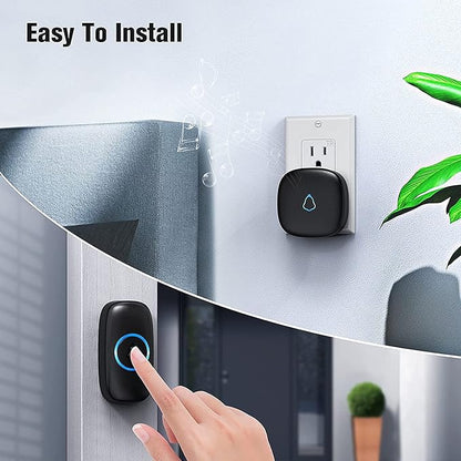 SECRUI Wireless Doorbell with 3Receivers 2 Push Buttons, Easy installation, Adjustable Volume, 58 Chimes, Colorful LED, 1000Ft Range, M520+F55, Black
