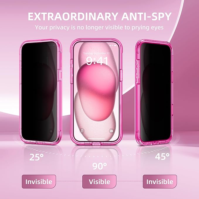 Magnetic for iPhone 15 Plus Case, Compatible with MagSafe, Built-in Privacy Screen Protector and Camera Protection, Anti Spy Full Body Dustproof Shockproof Hard Phone Case 6.7", Bright Pink
