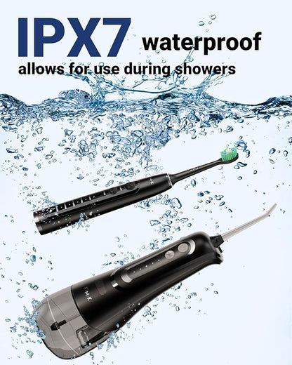 FUMEIKANG Water Flosser & Electric Toothbrush for Adults Oral Irrigator & Sonic Toothbrush 2-1 Oral Clean Kit (Black)