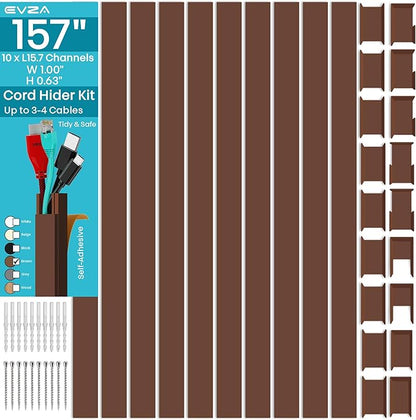 Brown Channel Kit Hide Wires - 157in Cord Concealer, Hide Along Walls, Extension Cord Safety Cover, TV Wall Wire Hiders
