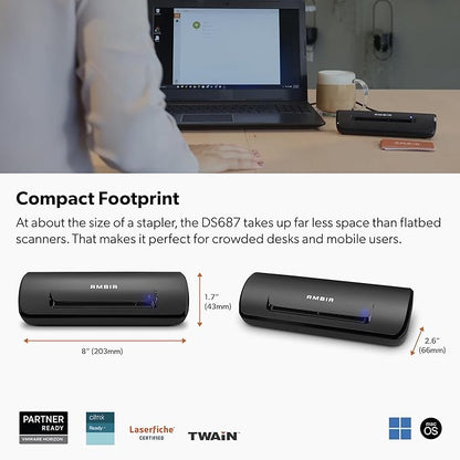 Ambir ImageScan Pro 687-BCS Duplex Card Scanner with AmbirScan Business Card for Windows PC and MAC