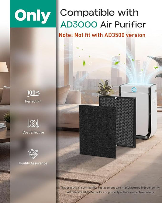 Elnuliros Premium Replacement Filter Compatible with AirDoctor AD3000 Air Cleaner Purifier, Not for AD3500 Version, Includes 2 Carbon Filters + 4 Pre-filters, Part # ADF3001, ADF3002