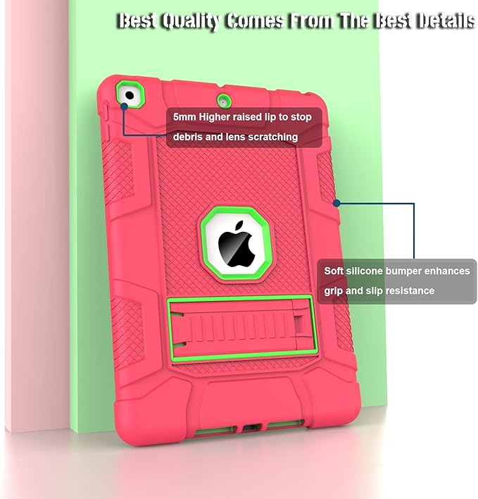 Rantice iPad 9th Generation Case, iPad 8th Generation Case, iPad 7th Generation Case, Hybrid Shockproof Rugged Drop Protection Cover with Kickstand for iPad 10.2'' 2021/2020/2019 Released(Pink+Green)