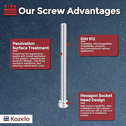 Kozelo 20pcs Socket Head Cap Screws - [M5-0.8 x 70mm] 304 Stainless Steel Allen Socket Drive for Electrical Motor 3D Printing Fan Engine Replacement Use, Silver