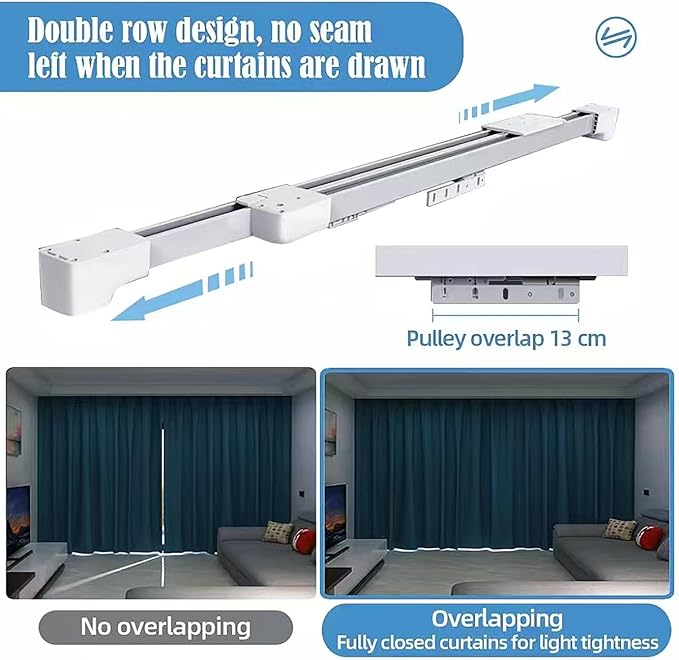 TIPIACE Hard-Wired Tuya Wifi Motorized Curtain Tracks to Remote Control Ceiling Mount Electric Retractable Curtain Rail Compatible with Alexa Google Home (L 66.9-118 inch)