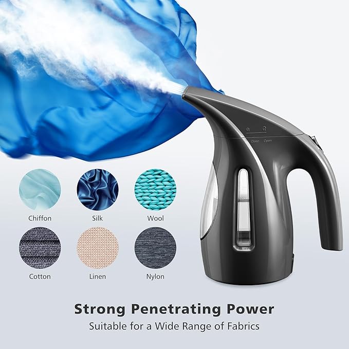 HiLIFE Steamer for Clothes, Portable Handheld Design, 240ml Big Capacity, 700W, Strong Penetrating Steam, Removes Wrinkle, for Home, Office(ONLY FOR 120V)-Black