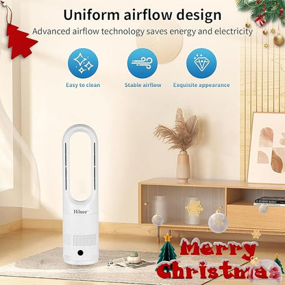 Hiluce All Season Bladeless Fan, 1400W Space Heater & 40W Tower Fan Combo with Remote,25dB Quiet Heater Fan Combo for Indoor Use,Tip Over and Overheat Protection 80°Oscillation,8Levels, 9H Timer,22"