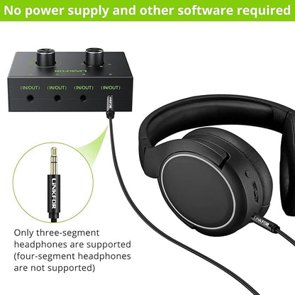 LiNKFOR 4 Port 3.5mm Stereo Audio Switch, 4 Way Stereo Audio Selector, 4 Input 1 Output / 1 Input 4 Output Audio Splitter with Volume Control and 4 Channel Switch Knob