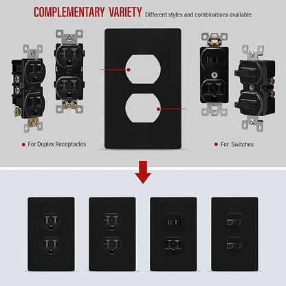 ENERLITES SI8821-BK Duplex Outlet Receptacle Cover, Screwless Wall Plate, Standard Size, 1-Gang 4.68" x 2.93", Unbreakable Polycarbonate Thermoplastic, UL Listed, SI8821-BK-10PCS, Black, 10 Pack