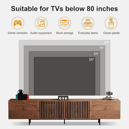 Pajiasen 94.48″ Mid Century Modern Walnut TV Stand with Grille Doors, Storage Cabinets,Entertainment Center for TVs Up to 80",Media Console for Living Room or Bedroom