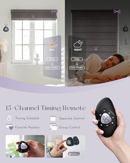 Graywind Smart Roman Shades Compatible with Alexa Google Rechargeable Motorized Blind with Remote Light Filtering Roman Window Shades Plain Fold Soft for Doors Bedroom, Custom Size (Floral Grey Brown)