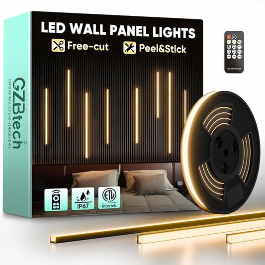 GZBtech Flexible LED Recessed Strip Light for Wood Slat Wall Panels 9.84FT, 3000K Warm White Cuttable Neon Rope Lighting with Remote Control, Dimmable IP67 Waterproof Black Strip Lights, ETL Listed
