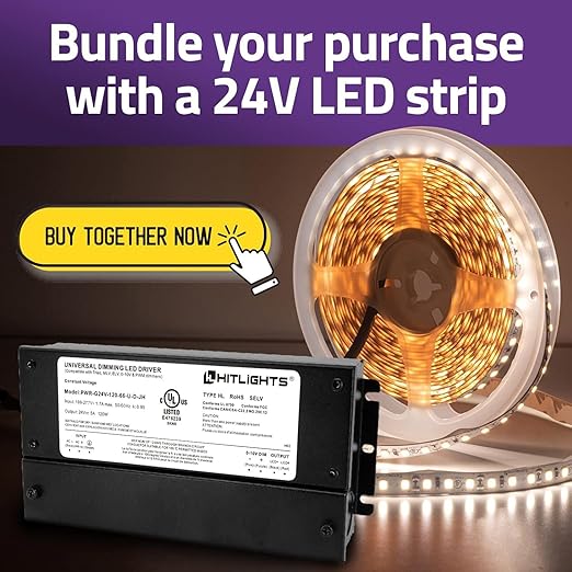 HitLights 120W Dimmable LED Driver, Electronic Transformer, 120V AC to 24V DC Power Supply for LED Strip Light, IP66 Rated, Dimming with TRIAC, 0-10V, 1-10V, Potentiometer, 10V PWM, UL Listed, Class 2