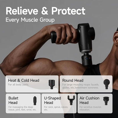 HEYCHY Percussion Massage Gun Deep Tissue with Heat and Cold Head, Portable Handheld Muscle Massager, Percussion Back Body Masajeador 12mm Amplitude for Athletes, Electric Back and Neck Massager