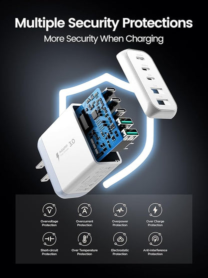 USB C Charger Block,EIZLXQ [2-Pack] Type C Charger Fast Charging,50W 5-Port USB Wall Chargers Multiport Type C Charging Block Cube for iPhone 16 15 14 13 12 11 Pro Max XS,iPad,Samsung&More-3C2A-White