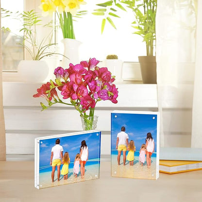Meetu Acrylic Picture Frame 8.5x11,Clear Freestanding Double Sided 24mm Thickness Frameless Magnetic Photo Frames Desktop Display with Gift Box Package (2 Pack)