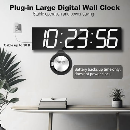 CHKOSDA Digital Wall Clock, Oversize Led Digital Clock with Auto Dimmer, Huge Countdown Timer with Remote Control, 27" Wide Led Display, 6 Digits, Wall Mount, Date and Temperature (White)