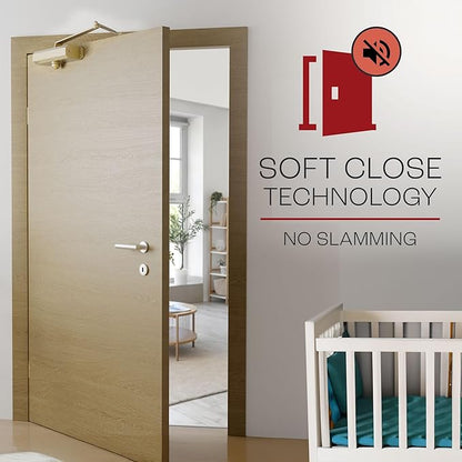 PrimeWare DC-600 Automatic Adjustable Door Closers for Home | Soft Close, No Slam | Residential and Commercial Door Closer | Level 1-6 | for Doors Weighing 30-300 lbs | Hydraulic Door Spring - Gold