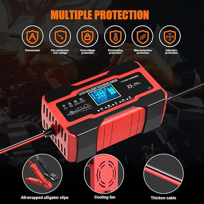YONHAN Battery Charger 10-Amp 12V and 24V Fully-Automatic Smart Car Battery Charger, Battery Maintainer Trickle Charger, and Battery Desulfator with Temperature Compensation