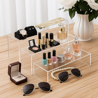 Chuangdi 2 Sets Acrylic Display Risers, Product Stand, Jewelry Display Riser Shelf Showcase Fixtures for Dessert Cupcake Candy Figure Treat Action Showcase (Clear,Extra Large Set)