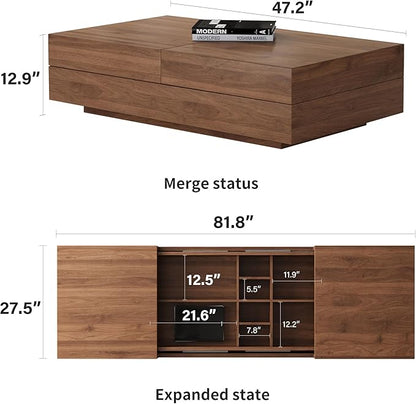 gaoyangjiaju Mid-Century Modern Expandable Coffee Table & TV Stand Set, Walnut Finish – Elegant Storage Combo for Living Room, Bedroom, or Lounge (70.87" TV Stand+Coffee Table)