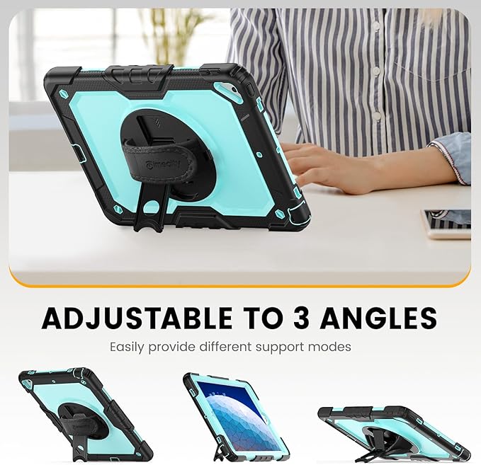 Timecity for iPad Air 3/ Pro 10.5 Inch Case, 360° Rotating Stand, Pencil Holder, Shockproof with Screen Protector & Shoulder Strap - Heavy Duty Protection Case for iPad Air 3rd Gen - Light Blue